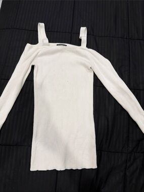 Express White Ribbed Off-Shoulder Strap Top